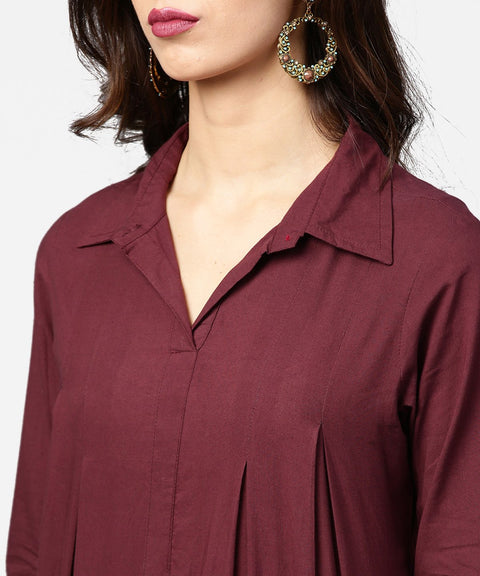 Coffee half sleeve cotton A-line kurta