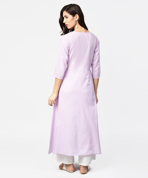 Baby pink 3/4th sleeve cotton straight kurta