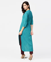 Teal blue 3/4th sleeve cotton kurta