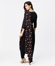 Black printed palazzo saree with 3/4th sleeve round neck blouse