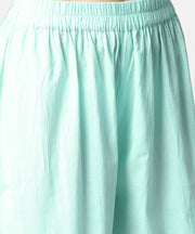 Sea green half sleeve cotton anarkali kurta with ankle length pallazo