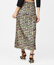 Beige printed midi cotton straight skirt