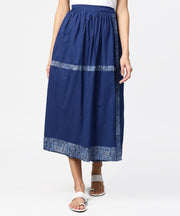 Blue midi length cotton flared skirt