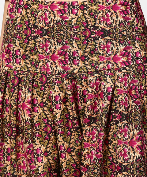 Green & Pink printed palazzo saree & 3/4th sleeve round neck blouse