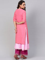 Solid pink half sleeve double kurta with ankle length palazzo