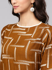 Dark Brown Printed Kurta Set with Contrasting Yellow Pants