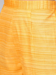 Dark Brown Printed Kurta Set with Contrasting Yellow Pants