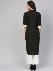 Solid black Kurta with printed Detailed sleeves & Shirt collars