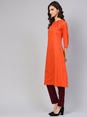 Solid Orange Kurta with Side Placket & 3/4th sleeve