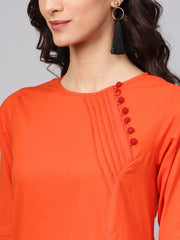 Solid Orange Kurta with Side Placket & 3/4th sleeve
