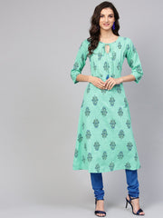 Sea Green Printed Kurta Set  with Solid Chudidar
