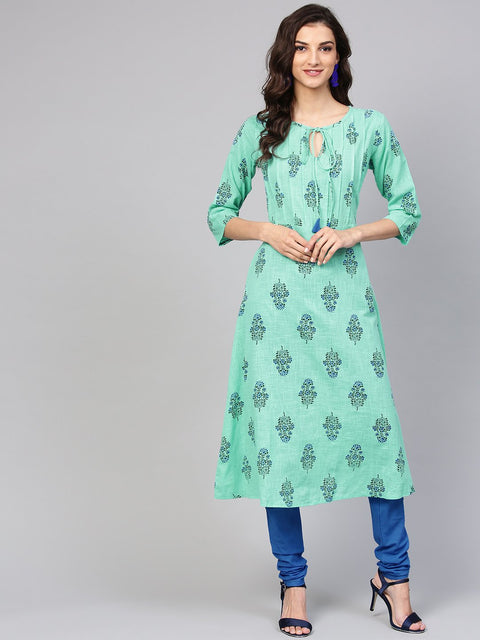 Sea Green Printed Kurta Set  with Solid Chudidar