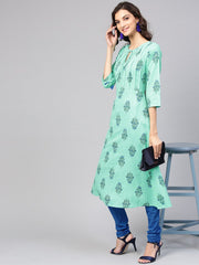 Sea Green Printed Kurta Set  with Solid Chudidar