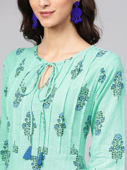 Sea Green Printed Kurta Set  with Solid Chudidar