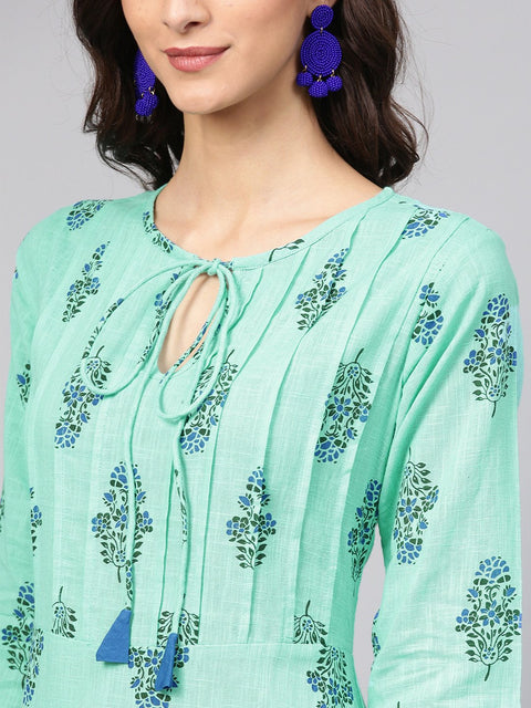 Sea Green Printed Kurta Set  with Solid Chudidar