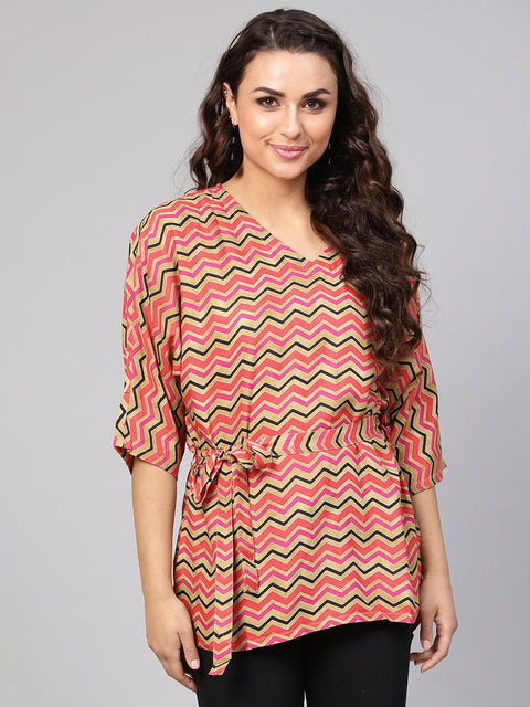 Multi Colored Zig Zac printed Kimino style Tunic