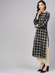 Black & Cream Checked Kurta set with Solid Cream pants