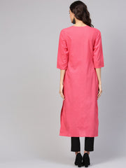 Cotton Pink Even Pleated yoke with Keyhole neckline & 3/4 sleeves
