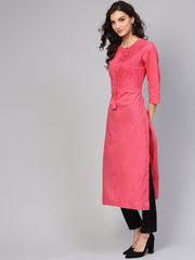 Cotton Pink Even Pleated yoke with Keyhole neckline & 3/4 sleeves