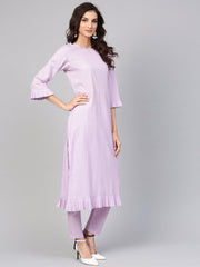 Lavender cotton Kurta set with detailed 3/4 sleeves