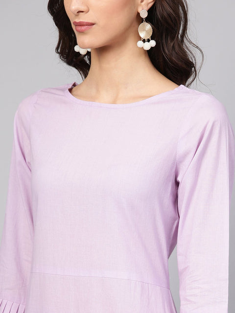 Lavender cotton Kurta set with detailed 3/4 sleeves