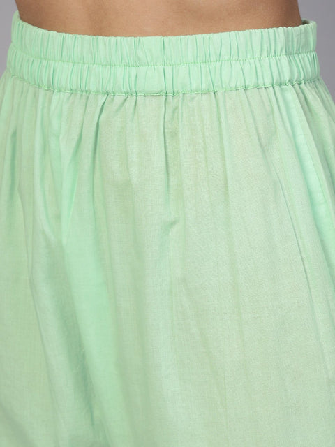 Cotton Round neck Pastel Mint green straight kurta with front placket & 3/4 sleeves