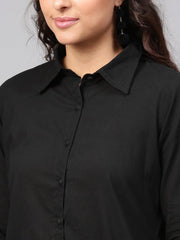 Solid Black High-Low Kurta set with Printed Pants