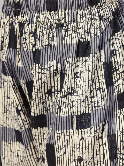 Solid Black High-Low Kurta set with Printed Pants