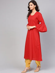 Solid Maroon Kurta with Flared Sleeves & Tie Dye Stole