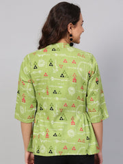 Light Green Tribal Print tunic with Mandarin collar & 3/4 sleeves