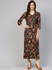 Black Floral Printed Kurta with Solid Chudidar