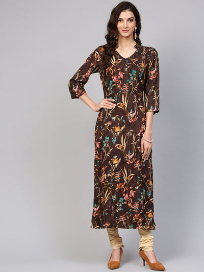 Black Floral Printed Kurta with Solid Chudidar
