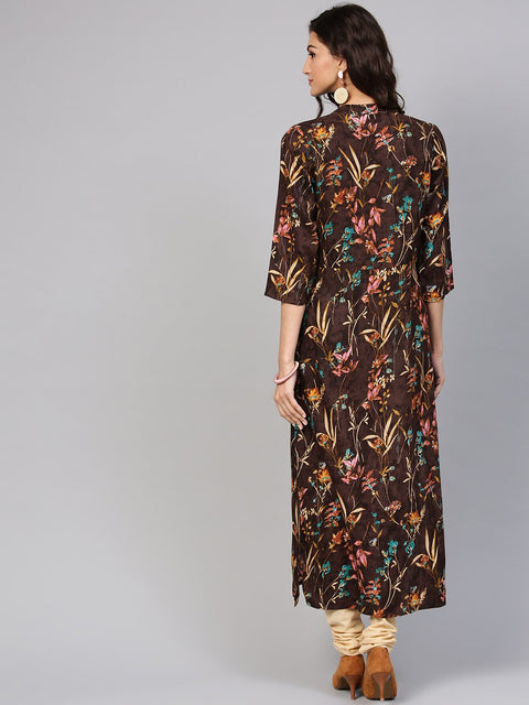 Black Floral Printed Kurta with Solid Chudidar