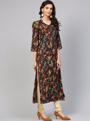 Black Floral Printed Kurta with Solid Chudidar