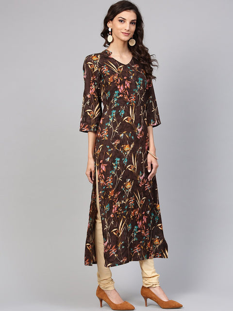 Black Floral Printed Kurta with Solid Chudidar