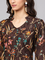Black Floral Printed Kurta with Solid Chudidar