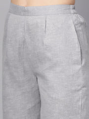 Red High-Low short sleeve Kurta set with solid grey Pants