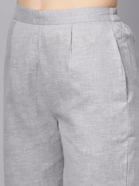 Red High-Low short sleeve Kurta set with solid grey Pants