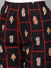 Yellow 3/4th sleeve cotton kurta with navy blue ankle length palazzo