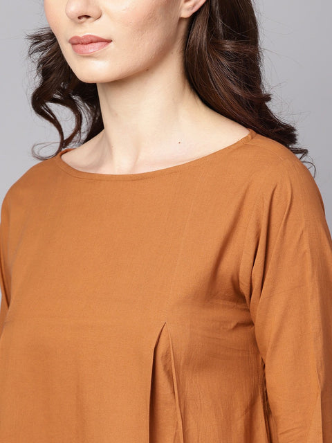 Solid Mustard Kurta set with Chocolate brown Printed Palazzo & Dupatta