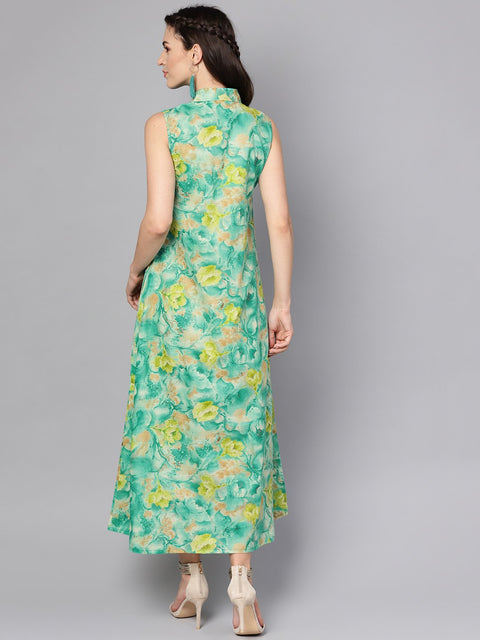 Multi Colored A-Line dress with Shirt collar