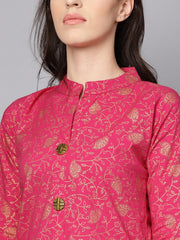 Megenta Gold printed kurta with solid green palazzo