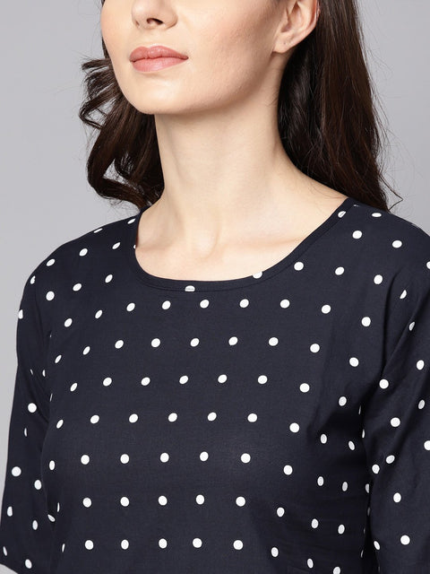 Navy blue three piece Kurta set with Palazzo & Megenta Dupatta