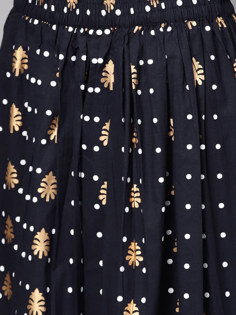 Navy blue three piece Kurta set with Palazzo & Megenta Dupatta