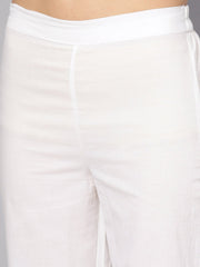 Peach printed 3/4th sleeve kurta with dupatta and white palazzo