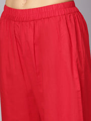 Red 3/4th sleeve rayon kurta with maroon palazzo and dupatta