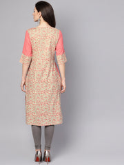 Pink printed 3/4th sleeve cotton kurta