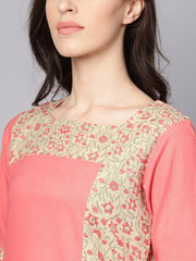 Pink printed 3/4th sleeve cotton kurta