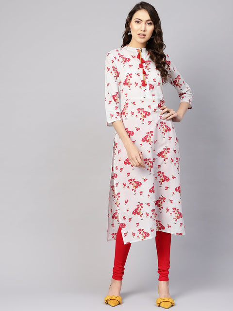 Women Grey & Pink Printed Straight Kurta