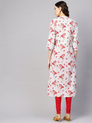 Women Grey & Pink Printed Straight Kurta